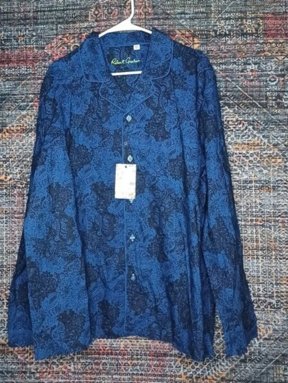 Robert Graham mens blue an black floral paisley pajama shirt 2XL NWT